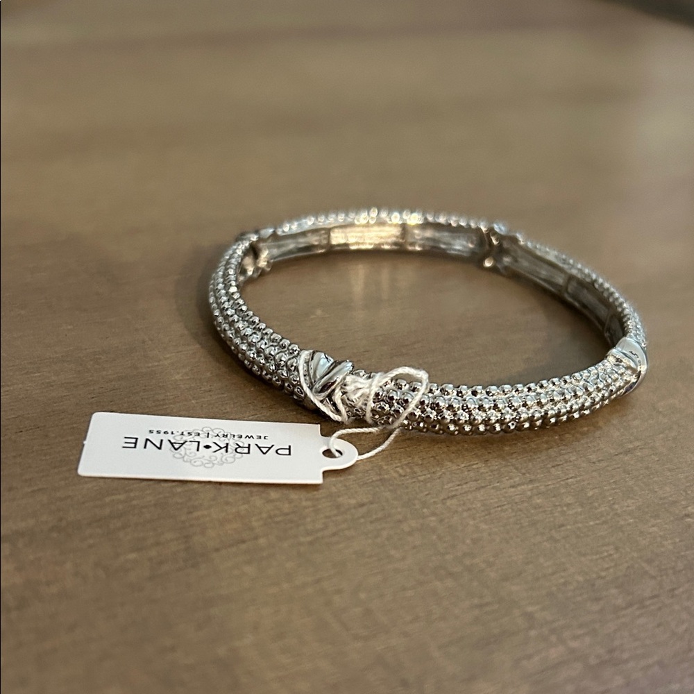 Park Lane Silver Crystal-Accented Hinged Bangle Bracelet
